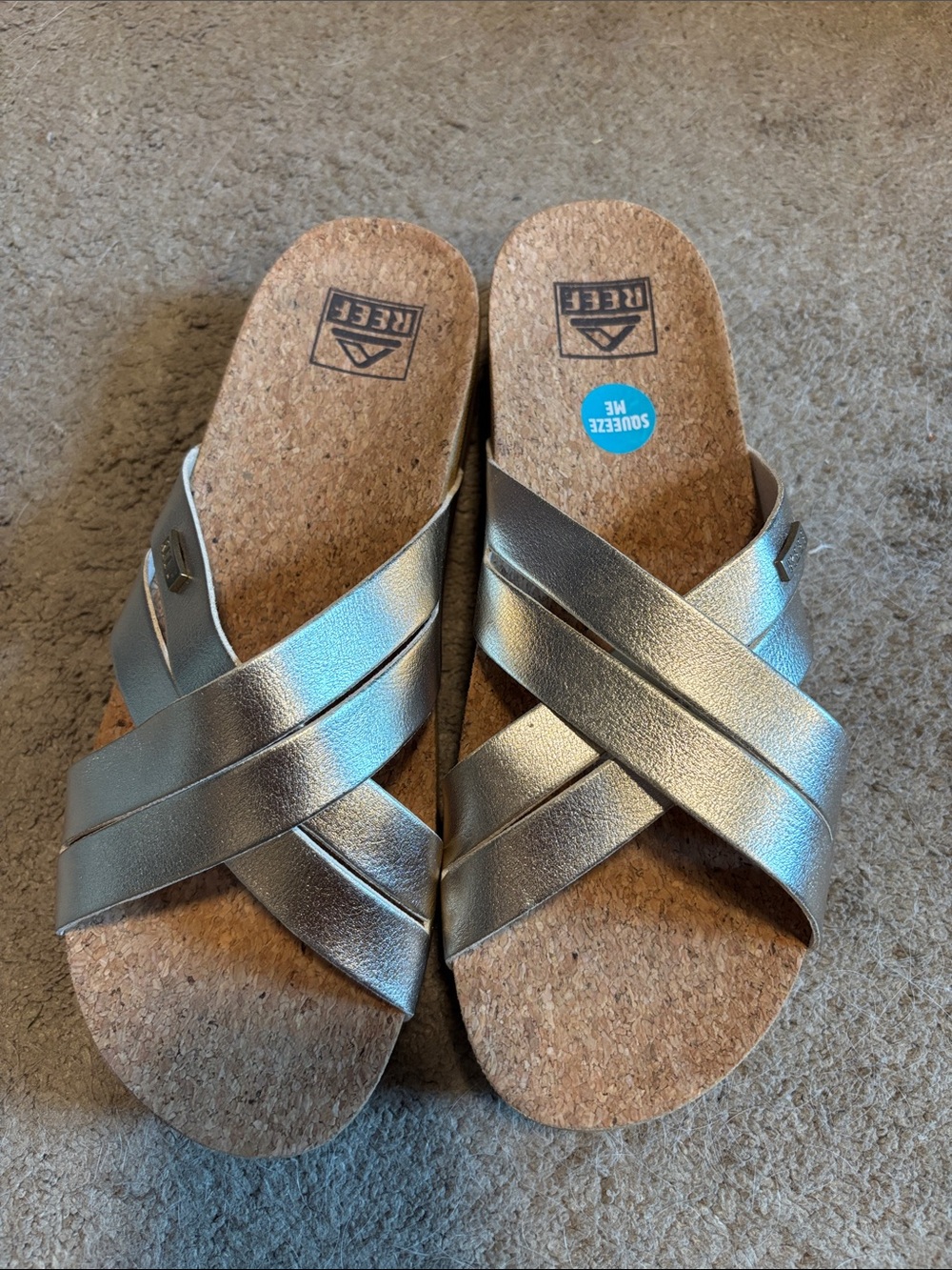 Reef Women’s Metallic Silver Cork Cross-Strap Slide Sandals